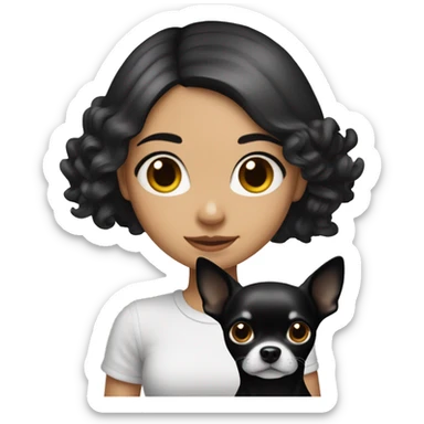 Girl with black hair with a Chihuahua dog￼.  sticker