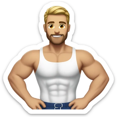 Muscly white Man with dark brown pompadour style hair and short beard in a speedo sticker