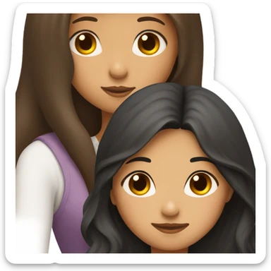 girl kissing girl one with black long wavy hair and the other with straight brown hair  sticker