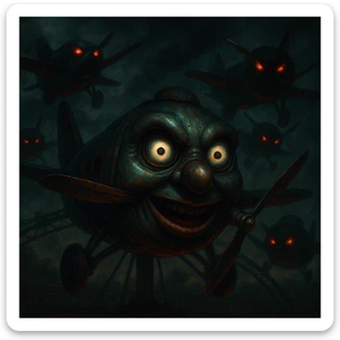 Avions manege du parc saint paul en emoji  rajoute et garde aspect terrifiante et rajoute  sticker