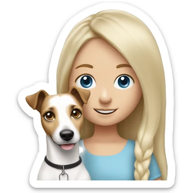 jack russel and girl , blue eyes, with flowing blond hair sticker