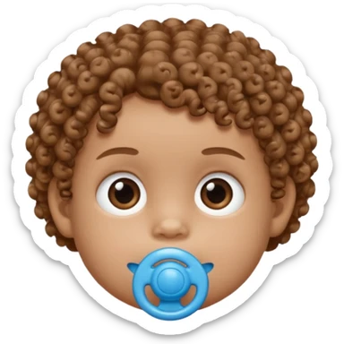 A baby with light brown skin, curly light-brown hair, wide brown eyes, and a blue pacifier.  sticker
