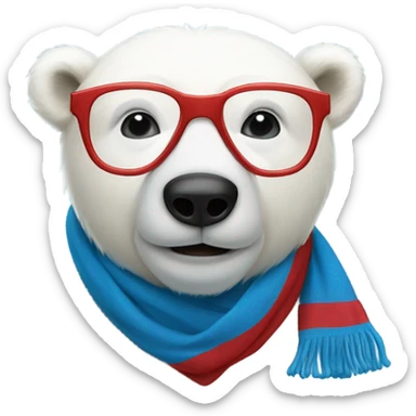 Polar bear wearing glasses and a blue and red scarf and looks like a teddy sticker