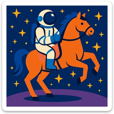 astronaut on horseback with stars in background sticker