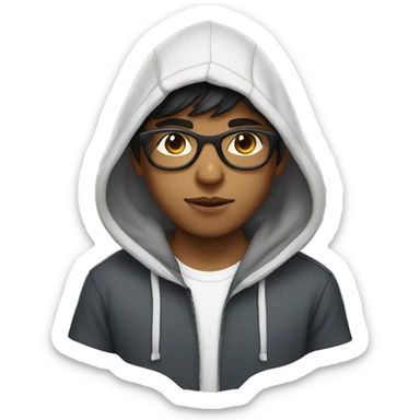 Indian boy wearing hoodie white skin and pentagonal glasses sticker