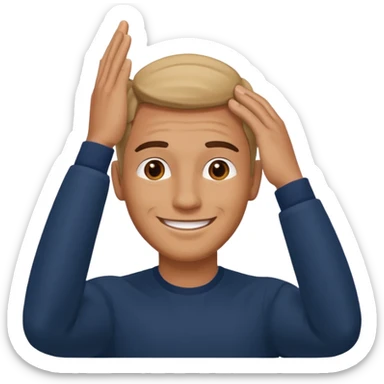 Picture of a handsome man smiling like he is very confident in himself with his hand on his head sticker