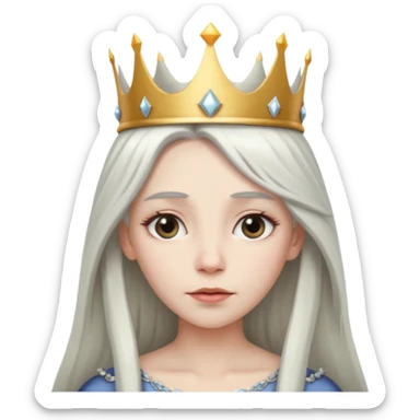 White silver Long Haired Women, Queen with crown — soft expression, moonlight tone sticker