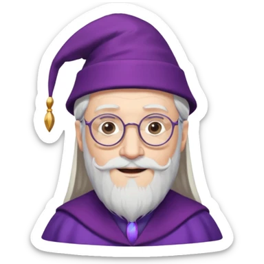 dumbledore white hair, wear glasses, purple magic hat sticker
