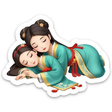 Beautiful girl in Hanfu lying on the ground sleeping sticker