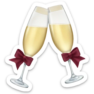 Two glasses of champagne cheering with burgundy bows sticker