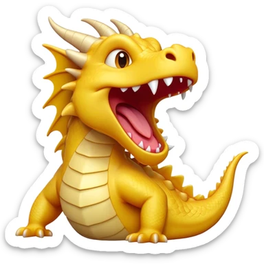 Cinematic Cute Yawning Dragon Portrait Emoji, Head tilted slightly with a dramatic, wide-open yawn, showcasing a soft, lustrous scaled body with gently drooping fins and half-closed, drowsy eyes, each scale rendered in exquisite detail under natural light; high shine, relaxed yet expressive, styled with a dash of fantastical charm, soft glowing outline, capturing the essence of a sleepy yet affectionate dragon that appears ready to stretch out and rest in its enchanted lair! sticker
