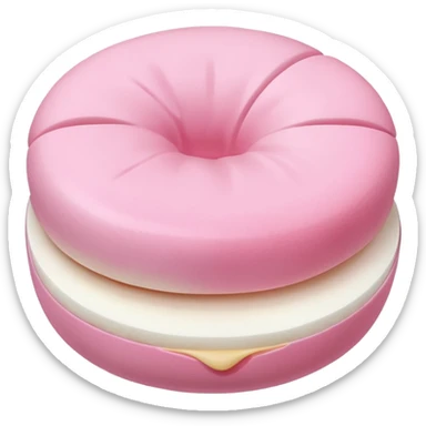 A soft round mochi cut in half, showing pink or red filling inside, white outer layer, smooth and pillowy texture, simple flat design, centered on transparent background. sticker