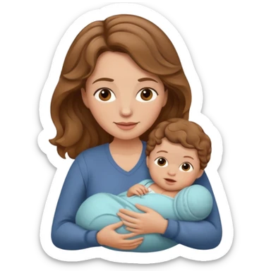 Light brown wavy haired mom with brown newborn baby sticker