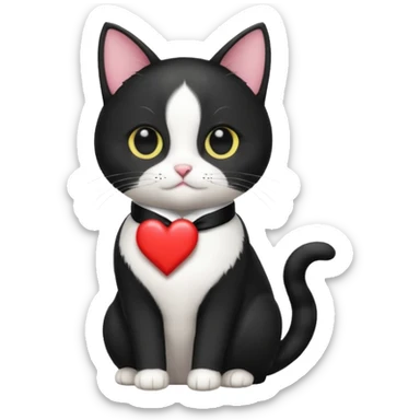 A tuxedo cat with a heart sticker