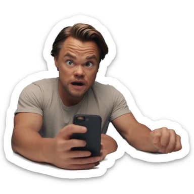 scared leonardo di caprio look at his iphone sticker