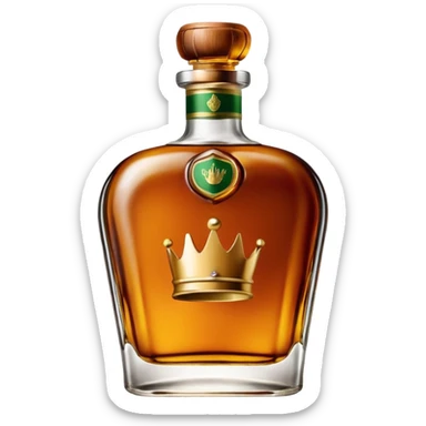 green label Crown Whiskey bottle, detailed, with a small splash of whiskey beside it sticker