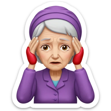 old woman with a headache, holding her head, pained expression sticker