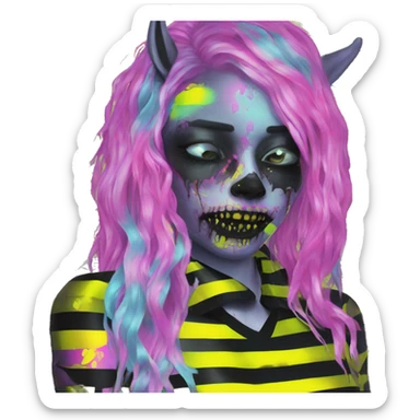 .Zombie_ Vaporwave black holographic oilslick zombie unicorn yellow caution tape and a vinyl sticker