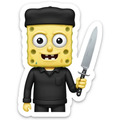 Emo SpongeBob holding a knife sticker