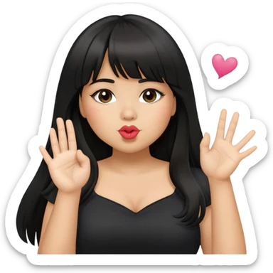Latina girl light medium skin tone with bangs black long hair plus size black dress blowing kiss sticker