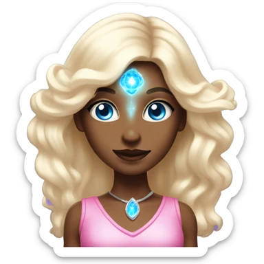 magical diva with pink andromedan skin long hair and blue eyes glowing third eye sticker
