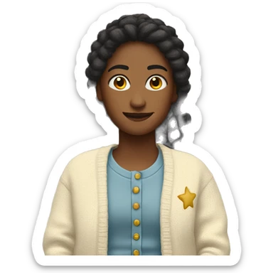 Cream cardigan with stars on the elbows sticker