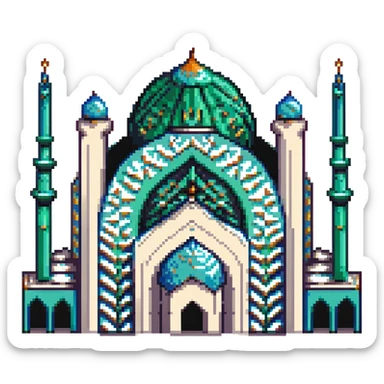Faisal Mosque, pixel art style, focusing on geometric shapes and symmetry of the mosque sticker