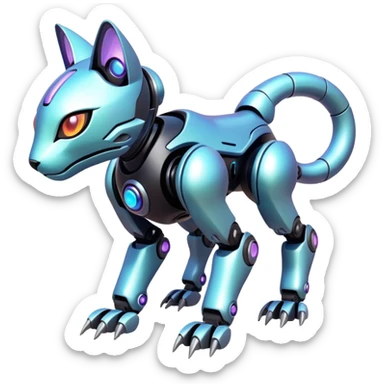  exotic iridescent cyber-Protogen-Fakémon-Pokémon-Vernid-robot-feline-creature sticker