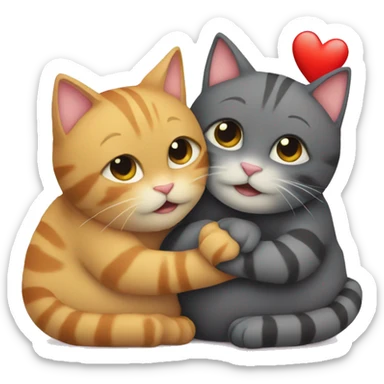2 Cats hugging with heart  sticker