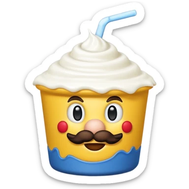 genera un'emoji di super mario arrabbiato con un vasetto di yogurt sticker