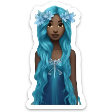 Beautiful, flower, fairy, blue, turqoise, silver, navy, long hair, big wings sticker