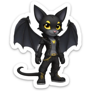 Black Anthro Cool Punk Bat-Cat-Fakemon-fursona Full Body sticker