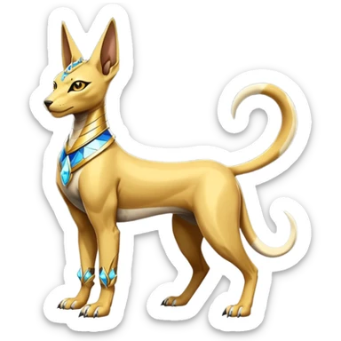 Modern futuristic shiny diamond colorful Anubis-Sphynx-Lombax-Zeraora-Renamon-fusion (full body) sticker