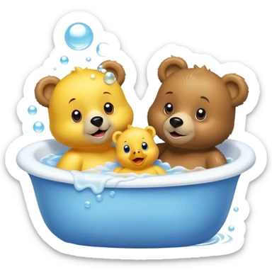 Make a bear and a baby bear take a bath in the tub  with rubber duckies and bubbles  sticker