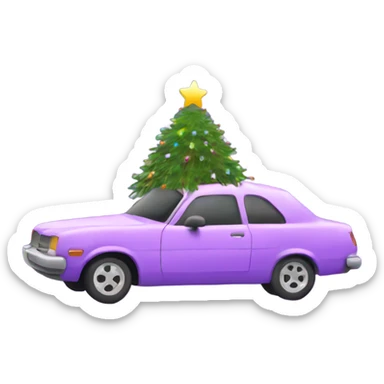 Christmas light purple car with Christmas tree sticker