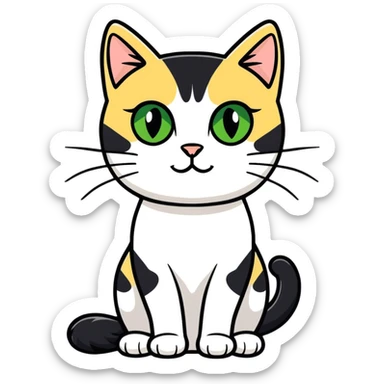 Female domestic short hair, more white than black, green/gold eyes sticker