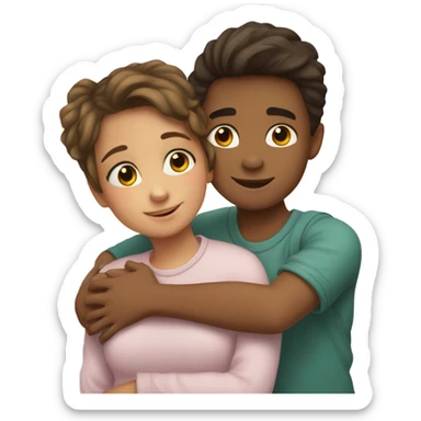 Two siblings one boy and one girl hugging  sticker