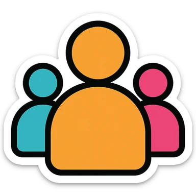 modern flat icon style group logo with abstract people shapes in vibrant colors sticker