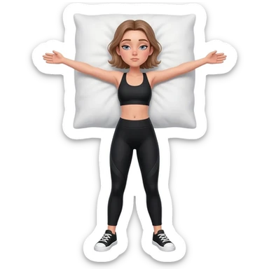 gentle bedtime stretch with sleepy mood, fair-skinned woman, gray-blue eyes, ash brown brows, ash light brown hair tied back, slim athletic body, black workout set, black sneakers with white soles sticker