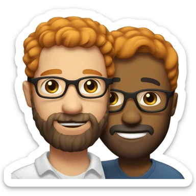 A bearded short hair ginger man with glasses giving a kiss to a taller black man with short Beard sticker