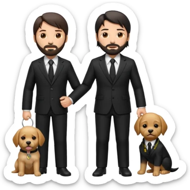 john wick as an apple-style emoji, holding a puppy, black suit, beard sticker