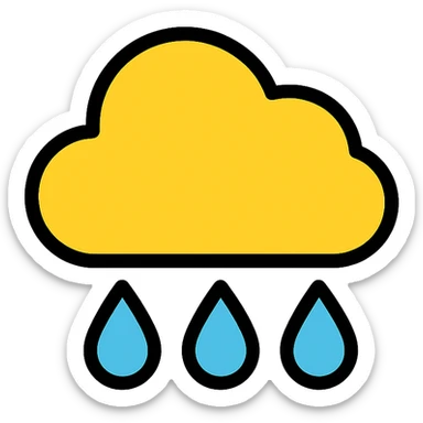 rain icon, simple and clear, colored lineal with black outlines sticker
