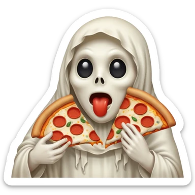 sad ghost eating pizza sticker