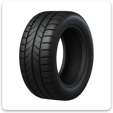Create a tire emoji that looks exactly like the reference image in iOS emoji style. The emoji should have a 3D appearance with shiny, smooth gradients, soft shadows, and realistic tire texture, capturing the classic emoji look. Add a glossy effect to the rubber. sticker