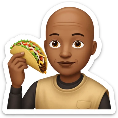 Bald black man eating a taco sticker