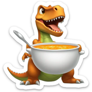 dinosaur holding a bowl of soup sticker