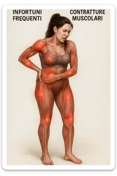 donna con infortuni e contratture frequenti in 3D realistica, donna dolorante immagine medica in italiano  sticker