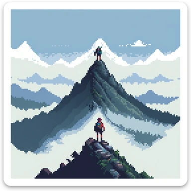 traveler standing on mountain peak surrounded by mist sticker