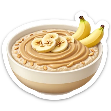Porridge bowl with banana and peanut butter sticker