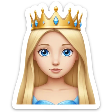 Straight long blonde hair and blue eyes girl and princess crown sticker